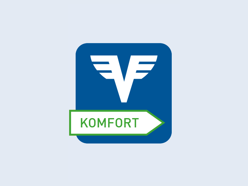 Logo des Komfort Kontos in Blau-Grau.