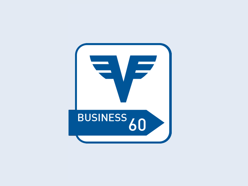 Business 60 Konto Logo in Blau und Türkis mit Volksbank-V auf hellem Hintergrund.