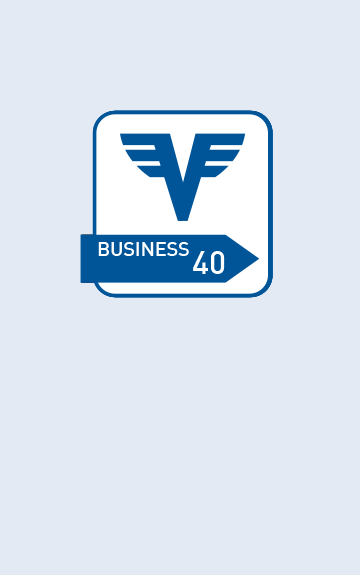   Das Business Konto Logo mit roter 40-Aufschrift in Dunkelblau.